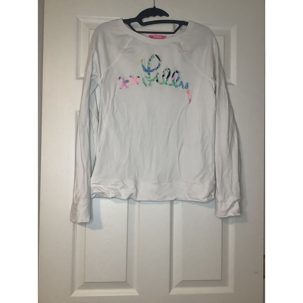 Lilly Pulitzer Elliana Pullover Sweatshirt White Bermudaful Applique Small